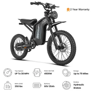 HAPPYRUN G18pro Electric Bike for Adults – 4500W Peak Motor, 60V 35Ah Battery, 75 Mile Range, 5-Level Speed Control, Full Suspension, Hydraulic Brakes, 19″/17″ Off-Road Tires