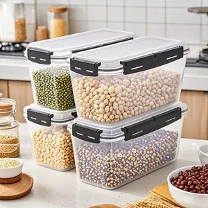 4L/135oz 4-pack airtight food storage container Pantry kitchen organizer Dry Grains reusable plastic clear jar box Silicone flour  sugar