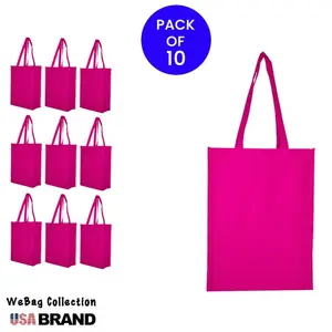 WeBaG Reusable Bags Non Woven Shopping Bags for Groceries Tote Bag Bulk, Pink 10-Pack