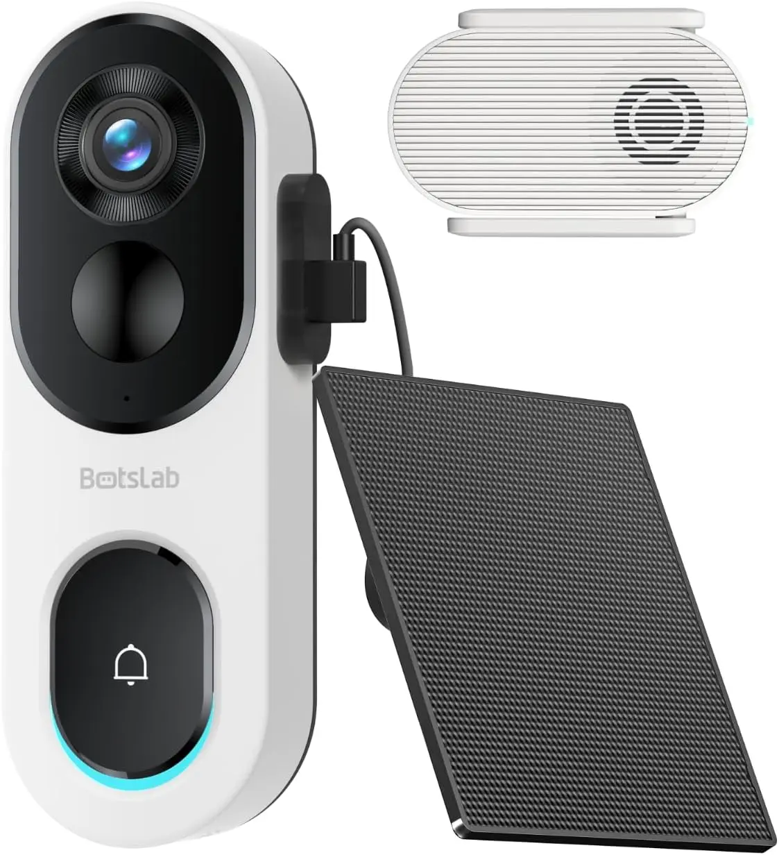 Solar Powered Doorbell Camera Wireless, No Subscription Required, 2K Video Doorbell with Head-to-Toe View, Package Detection, Human Detection, 2-Way Audio, Easy Installation, 2.4GHz WiFi Only