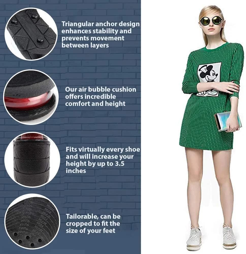 Heightened and Invisible Insole Four-Layer Heel Lift Cover with Air Cushion for 1.2" to 3.5" Variable Height Men's and Women's Boosters Discreet Comfortable Eye-Catching supportive sol