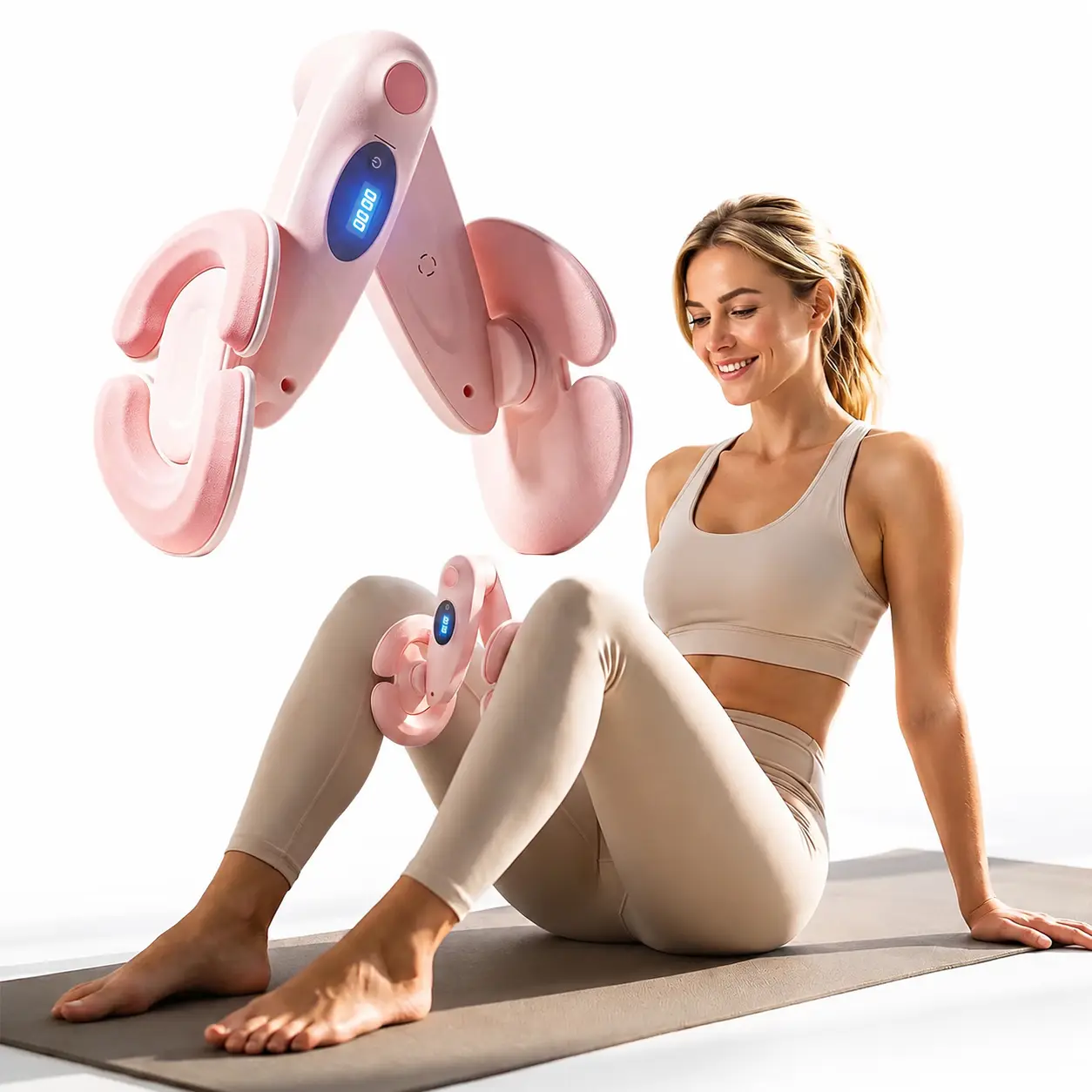 Digital Auto Counter Inner Thigh Exerciser for Women, 3 Adjustable Resistance Thigh Trainer, Lower Body Muscle Toner, Hip Glute & Inner Thigh Shaping Home Workout Fitness Equipment