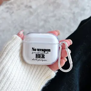 Her Invincible Spirit Pattern Protective Case for AirPods 4/3/2/1/Pro/Pro2 Soft TPU Earphone Cover, Transparent with Keychain
