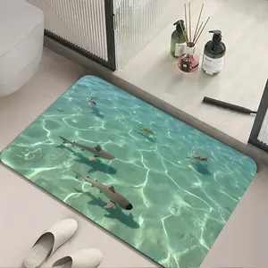 Ocean Shark Bath Mat Non-Slip Quick-Dry Soft Stone Bath Mat with Anti-Slip Backing, Fast Absorbing Shower Floor Mat for Bathroom, Kitchen, Laundry - Easy Clean Bath Decor in Turquoise Ocean Sharks Design rug , Bath Mats for Bathroom