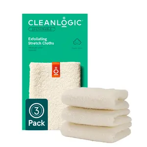 Cleanlogic Sustainable Exfoliating Stretch Cloths Organic Cotton & Recycled Fiber Body Washcloths 3 Pack Bath Personal Care Eco-Friendly