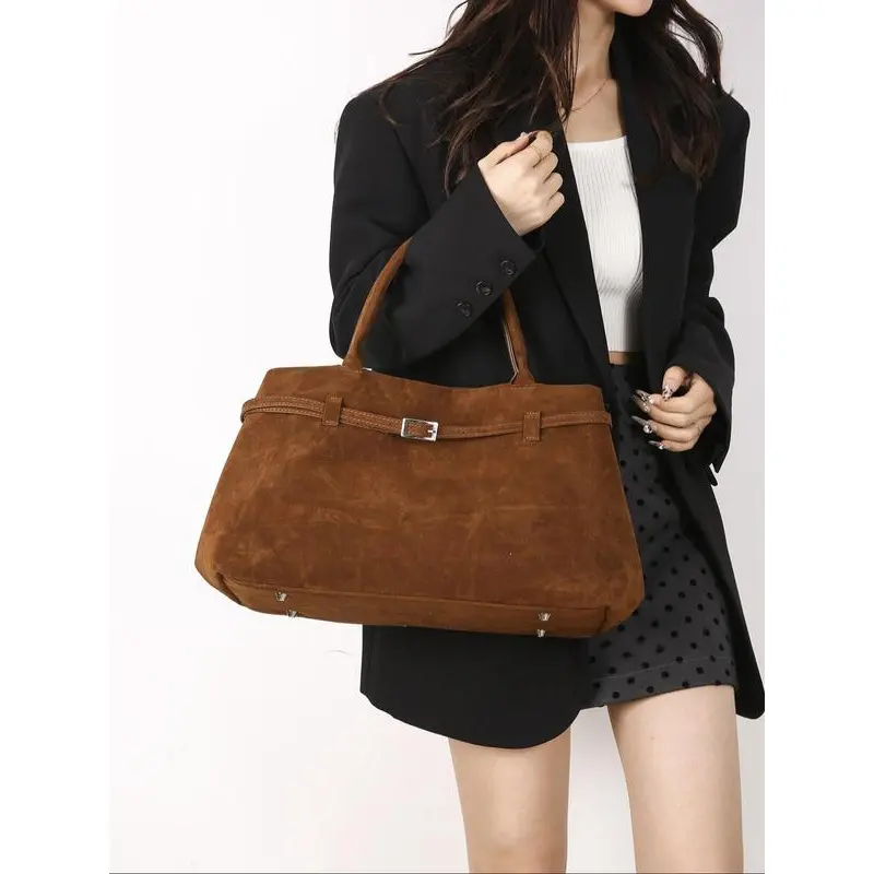 Women's Solid Color Suede Tote Bag – Large Capacity Shoulder Bag for Daily Life, Casual Versatile Fashion Handbag, Everyday Commuting Bag, Trendy Girls' Purse
