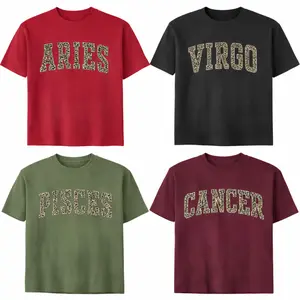 Full 12 Zodiac Leopard Print Tshirt – Minimalist Astrology Sign Pullover, Unisex Horoscope Streetwear Gift for Black, Military Green, Red, Maroon Color