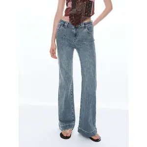 URBAN REVIVO Women's High-Waist Flared Jeans - 2026 Summer Urban Classic Denim Bootcut Flare Pants, Medium Size, Polyester-Cotton Fabric