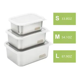 Stainless Steel Food Storage Containers Set, 3 Sizes Fruit Snack Lunch Boxes, Ideal for Kitchen Office Outdoor Use, Leakproof Lunch Box