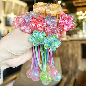 12PCS Ball Charm Hair Ties for Little Girls, Colored Camellia Bead Rubber Band Bubble Hair Ties with Balls No Damage Ponytail Holders for Toddler Girls (Pink, Purple, Blue, Rose Red, Green,Yellow)