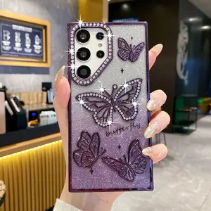 Women Girl's Diamond Butterfly Protective Phone Case For Samsung S23 S24 FE S26 S25 Ultra S25 Plus A16 5G Transparent Plating Soft Cover Accessories
