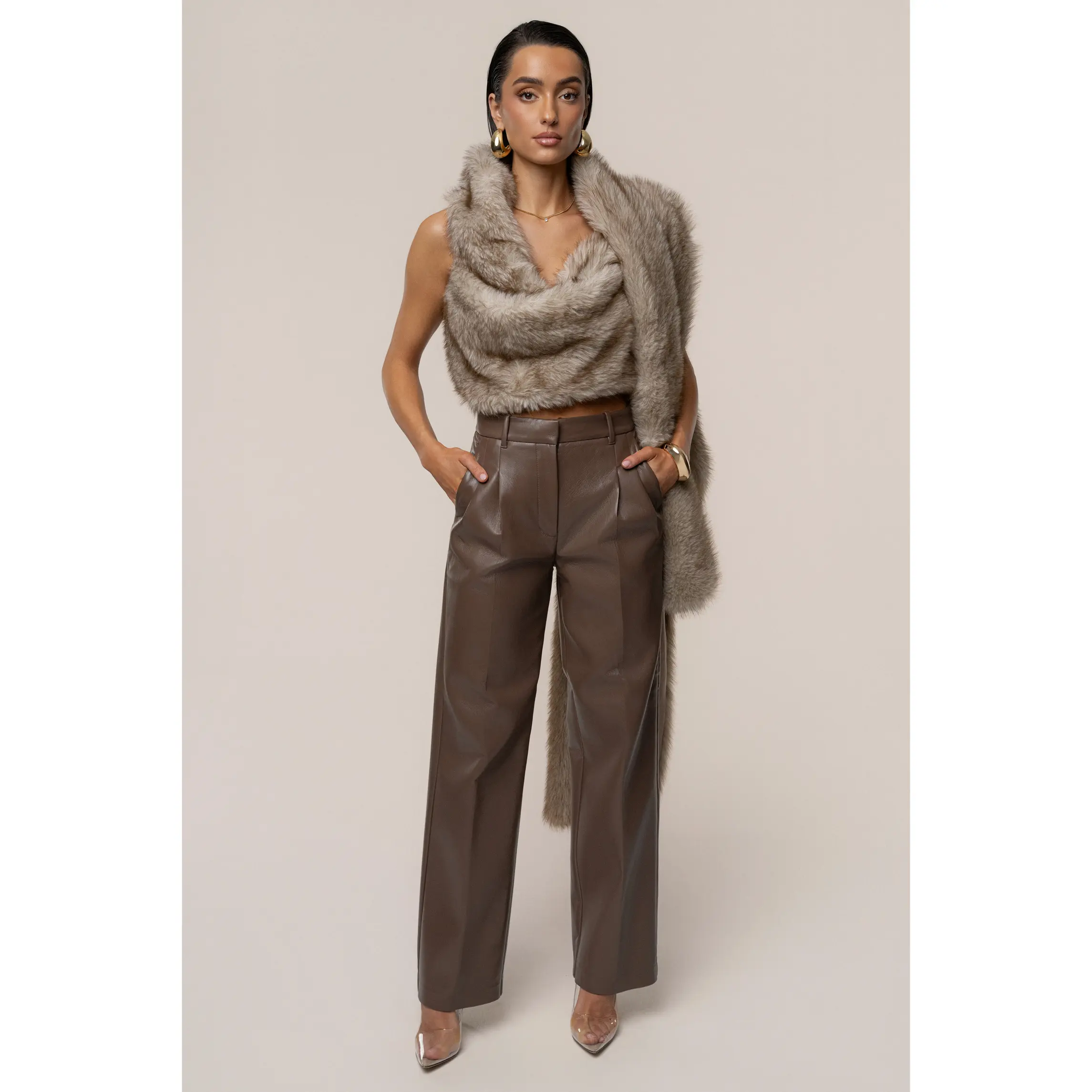 Ivory/Brown Winter Bliss Faux Fur Wrap