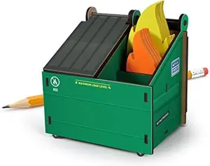 Desk Dumpster Pencil Holder with 100+ Flame Note Cards, Funny 3-Compartment Organizer for Office Supplies, Desk Caddy for Work or Home