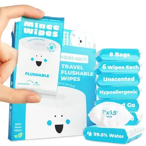 Impossibly Compact Travel Flushable Wipes - 99.5% Water and Aloe - Safe for Sensitive Skin, Hypoallergenic & Unscented - Travel Essentials for Adults, Kids & Baby Care - 8 Pack Total 48 Wipes