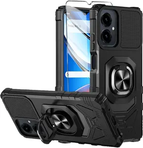 Cricket Icon 2026 Phone Case/AT&T Propel 3 5G Case with Tempered Glass Screen Protector,Military Grade Heavy Duty Shockproof Protective Cover,with Ring Kickstand (Black)