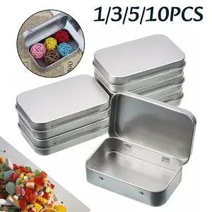 Mini Box 1-5pc Mini Metal Empty Storage Box Tin Plated Container With Hinged Lid Portable Cosmetic Organizer Wedding Jewelry  Cases  Silver Jewelry Keys Coins Metal Box Tin Wedding Candy Storage Tin Can