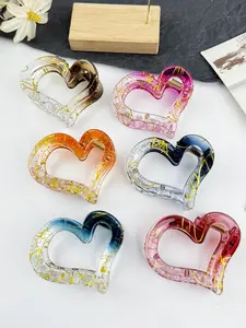 6pcs Elegant Heart-Shaped Hair Clips Set, Gradient Hair Clips, Anti-Slip Hair Accessories, Sweet Fashion Women's Plastic Hair Decorations