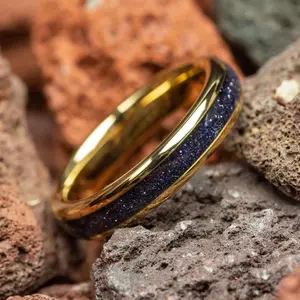 Sandstone Nebula Yellow Gold Tungsten Women's Ring - 4mm