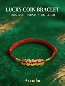 Lucky Red String Bracelet Feng Shui Coins - Wealth, Good Luck & Protection Amulet, adjustable