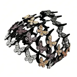 4Pcs Sparkly Butterfly Headbands for Women, Rhinestone Non-Slip Teeth Hair Bands, Black Hair Hoops for Wedding Party, Elegant Crystal Hair Accessories for Women Girls