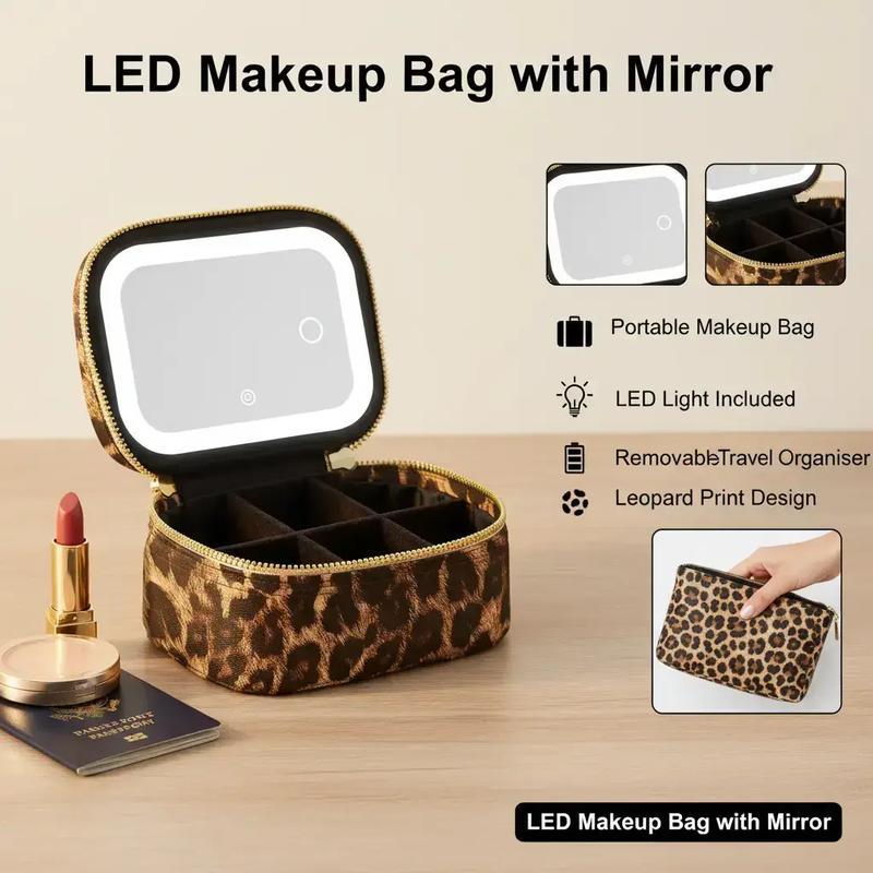 Palm-Sized Portable Makeup Bag with Detachable Mirror, Touch-Control 3-LED Light, Rechargeable Travel & Everyday Cosmetic Organizer for Lipstick & Perfume – Valentine’s & Mother’s Day Gift