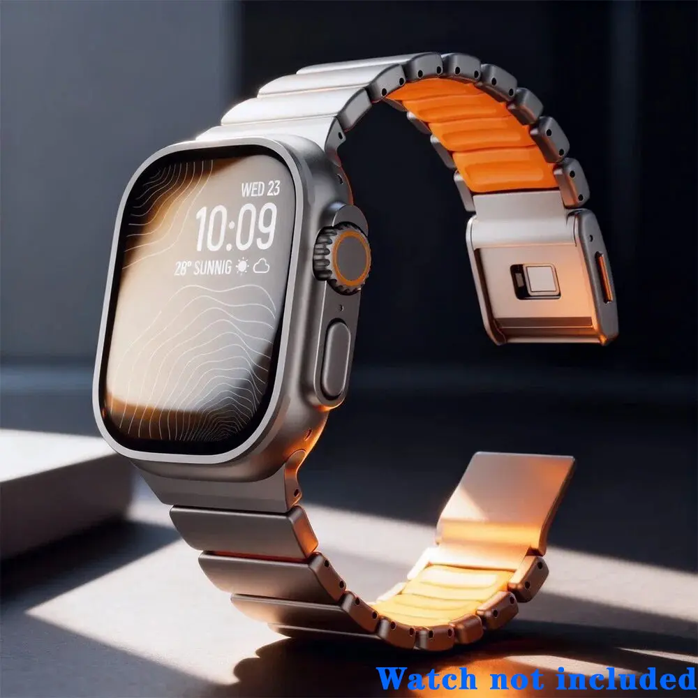 Titanium Metal Band For Apple Watch Ultra 3 Series 11 10 9 8 7 SE Silicone Magnetic Bracelet Straps For iWatch 44 45mm 46mm 49mm Wearable Accessory Smartwatch Accessories