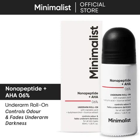 Minimalist Nonapeptide + 6% AHA Underarm Roll-On Deodorant - 40ml Natural Deodorants, Fragrance & Aluminium-Free Body Care Underarm Product for Odour Control, Odour Fade & Pigmentation, Gentle Low-Tox Alcohol-Free Exfoliant for Women