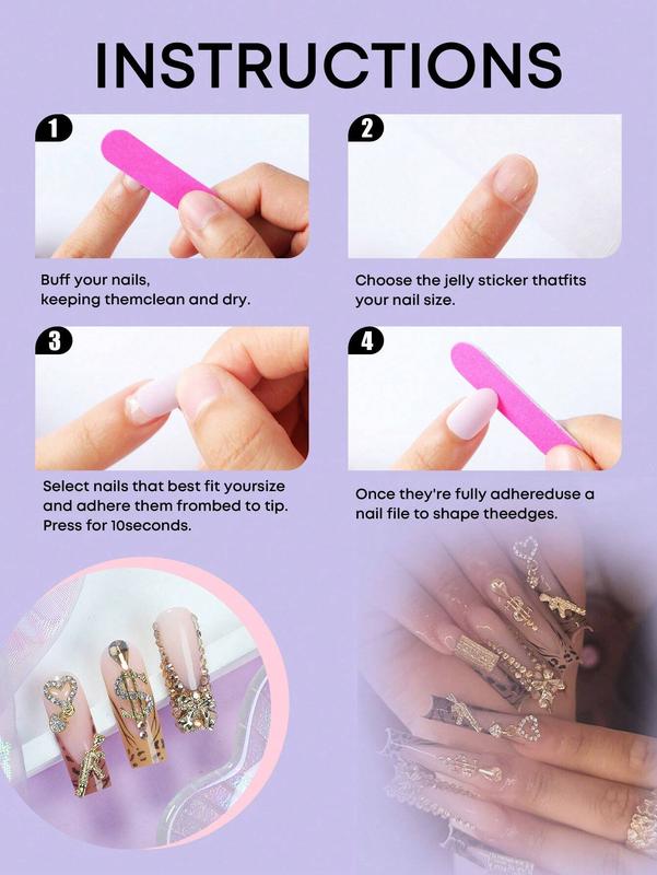 24pcs Y2K Style Pink Rectangle Press-On Nails, Leopard Print French Tip Design With Rhinestones, Hearts, Guns, Music Notes And Bows Decorations, High Gloss Full Coverage, Suitable For Women And Girls Daily Wear, Party And Date Manicure Set