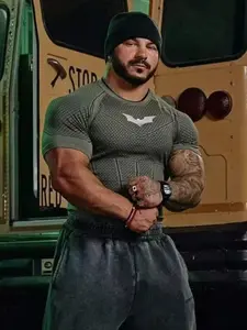 Men's Batman Printed Compression Shirt, Fitness Training T-Shirt, Running Sport Short Sleeve, Casual All over Print, Slim-Fitting