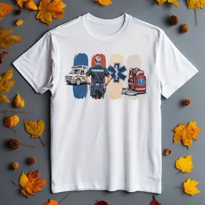 [100% Cotton] Paramedic T-Shirt, EMS First Responder Graphic Tee, Medical Hero Ambulance Star Of Life Brush Stroke Shirt, Paramedic Short Sleeve Shirt, EMS Healthcare Outfit, Gift For EMT Women Men.