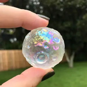 Angel Aura Clear Quartz Crystal Moon Carving