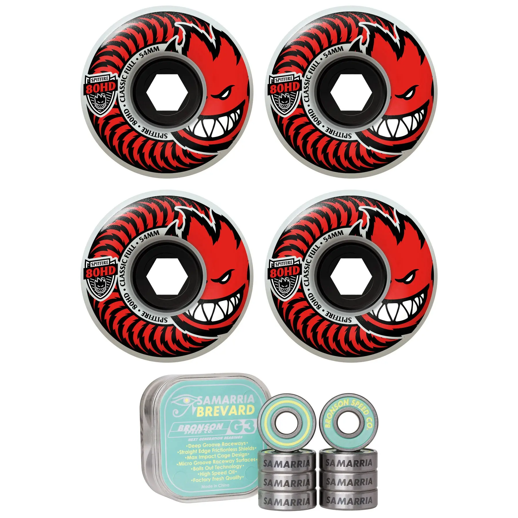 Spitfire Skateboard Wheels 80HD Classic Full 58mm Clear with Bronson Pro G3 Bearings