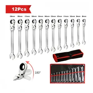 Flexible Ratchet Wrench Set 12pcs 8-19mm Spanner Gear Ring Ratcheting Combination Flexi Wrench Kit Metric Flex Head
