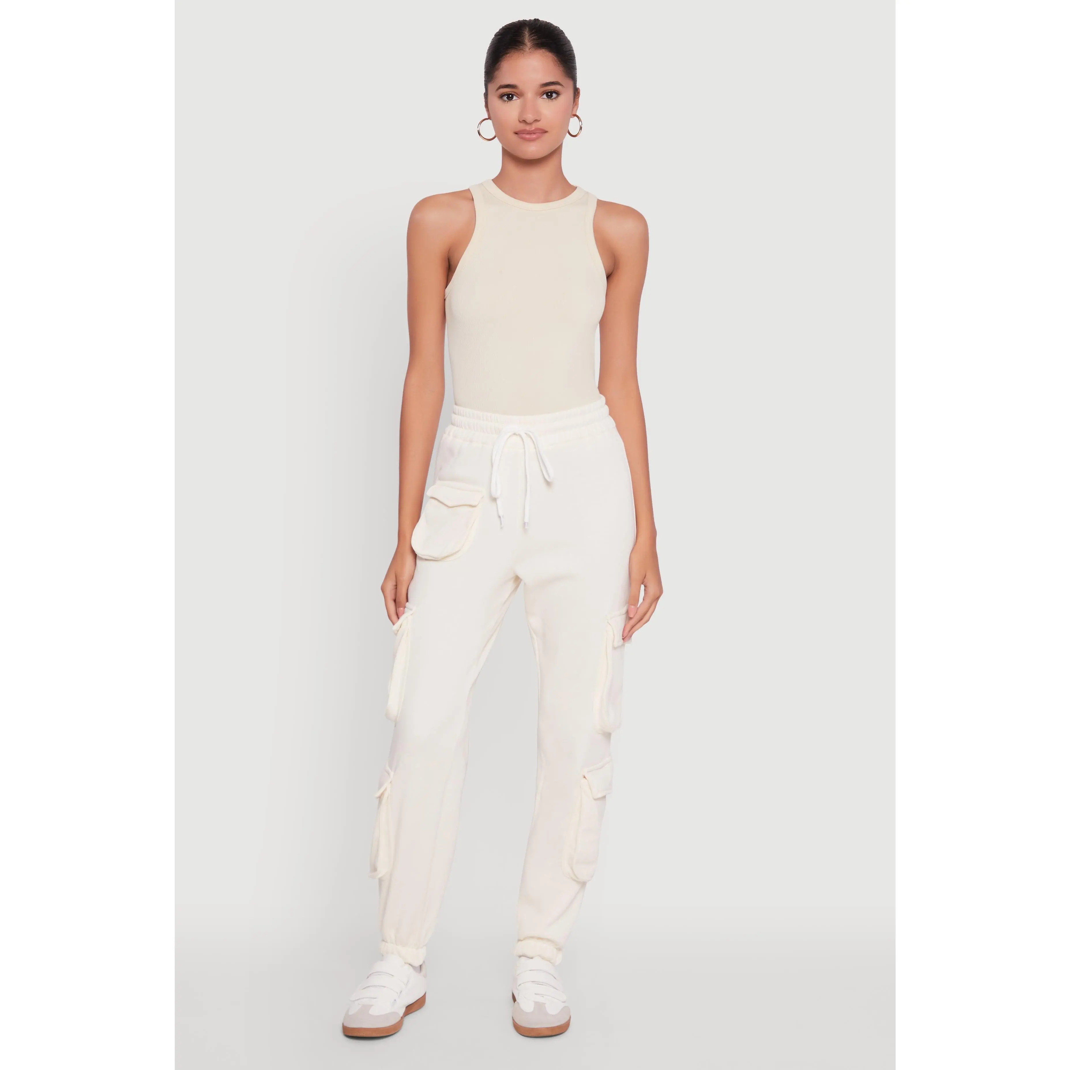 Fleece Drawstring Waist Cargo Joggers