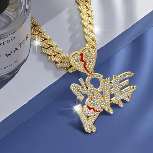 Men's and Women's Fashion Hip-hop NO LOVE Letter Pendant Cuban Necklace, Distraction Letter Pendant Necklace, Men's Cuban Style Necklace, Party Holiday Gift