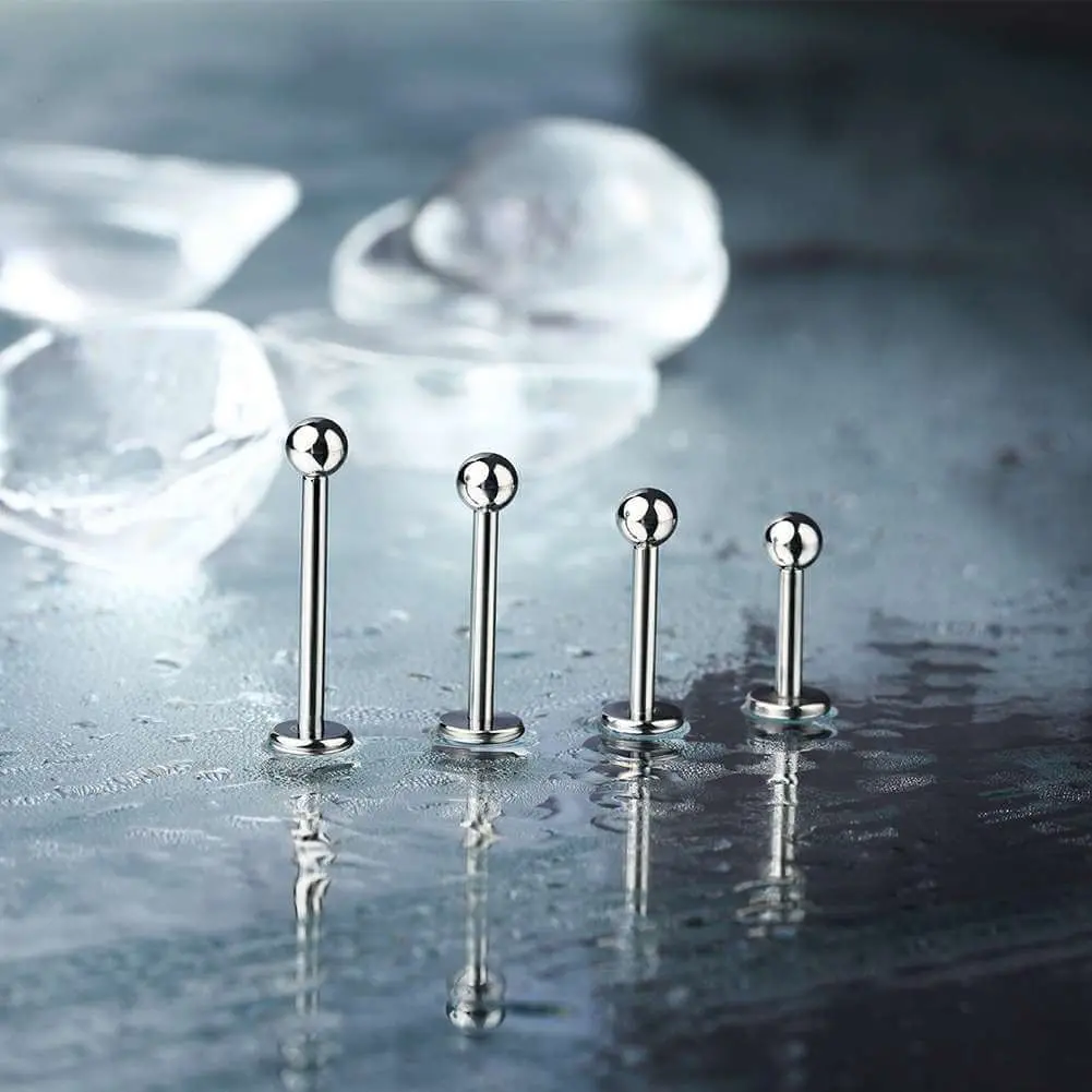 OUFER Ball 2PCS Titanium Lip Stud Set Internally Threaded Earring Stud Flat Back Piercing Jewellry 16G 6-12MM