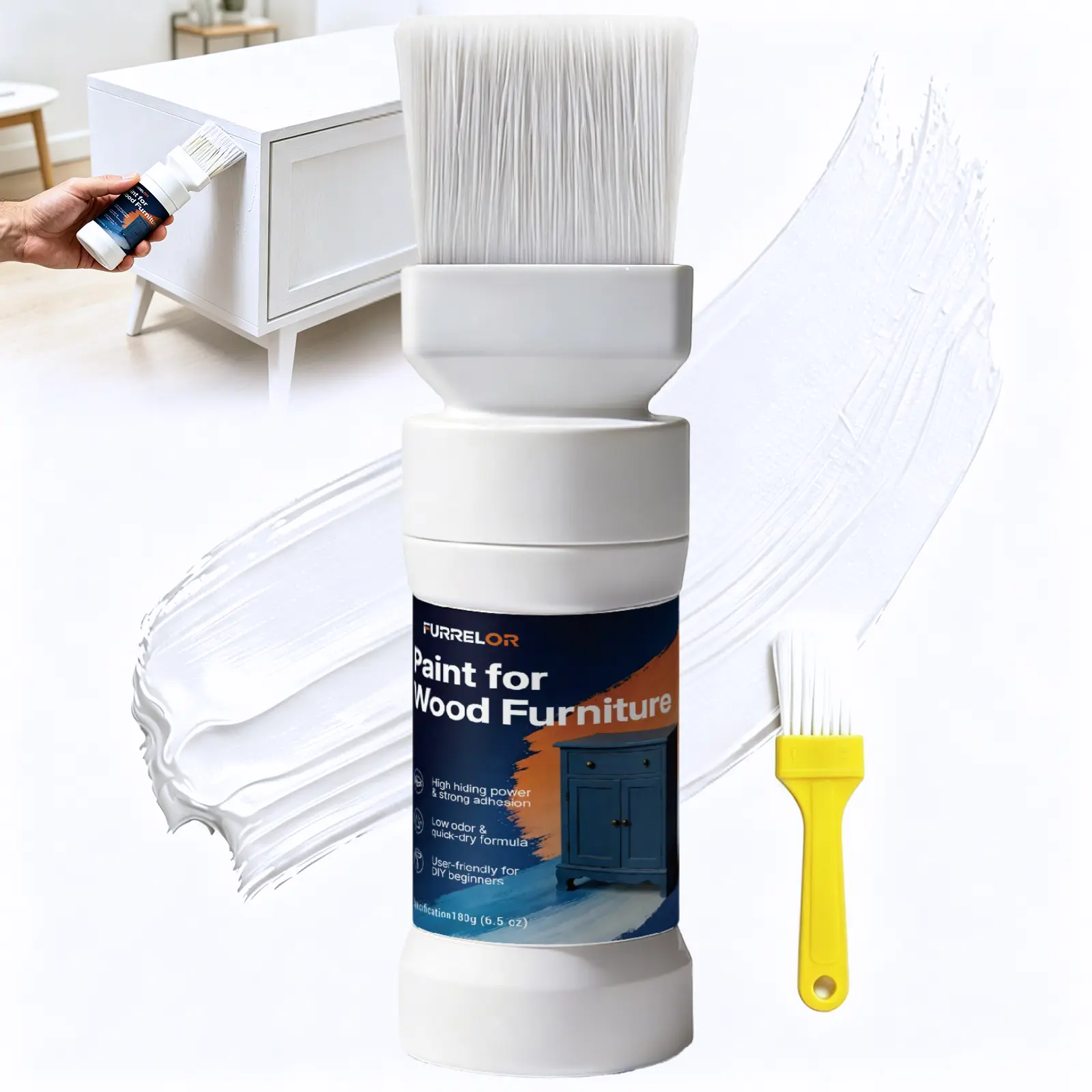 FURRELOR Wood Touch Up Paint - White/Black Interior Paint, 6.35 Oz All-in-1 Water-Based Repair, Fast-Drying Multi-Surface Solution for Cabinet, Door Scratches, Chips, Spots