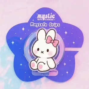 Kawaii White Bunny Kindleholder – Cute Rabbit with Pink Bow Design, Acrylic Magneticphonegrips, Coquette Aesthetic, Sweet Gift for Book Lovers