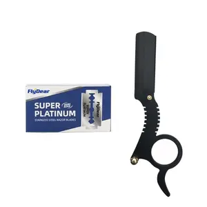 Straight Blade Razor + 10 Blades, Ideal for Haircutting, Brow Shaping, Manual Depilation, Barber Trimming Tools, Essential Grooming Kit
