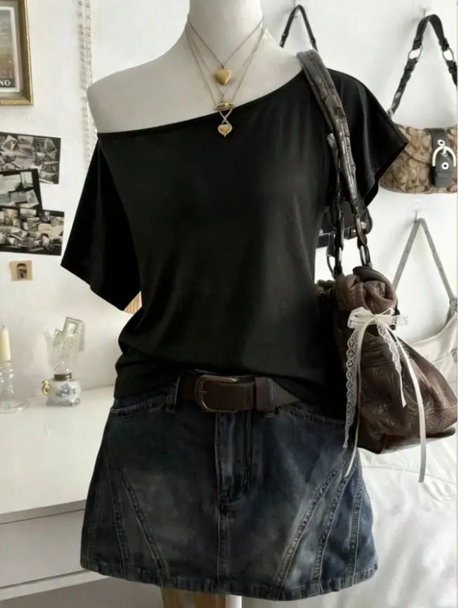 Women's Black Skeleton Cut Out Backless T-Shirt - Short Sleeve Off Shoulder Gothic Grunge Top