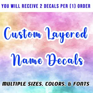 Custom Layered Name Vinyl Decal - 2-Pack, Weatherproof, Durable, Easy Application, Available in Multiple Sizes & Colors, Custom Text & Font Options car