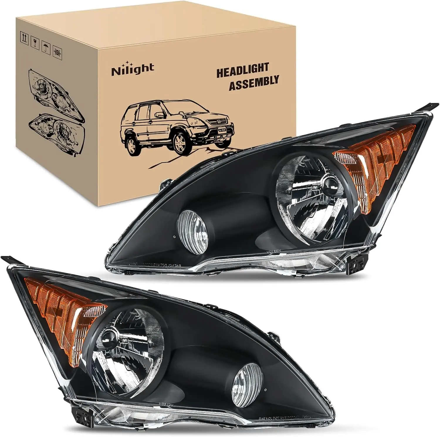Nilight LED Headlight Assembly for Honda CR-V 2007-2011, LED Light Unit with Black Housing & Amber Reflector, IP65 Rated, OE Fitment, Easy Install, Adjustable Driver’s Side, Anti-Fogging, Temperature & Humidity Tested, Waterproof