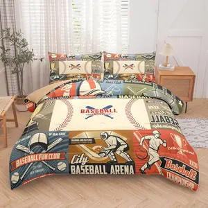 3-Piece Baseball Print Cotton Quilt Set, Large Size, Boys Sports Bedding, Includes 1 Quilt and 2 Pillowcases (coreless)
