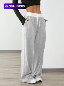 women's colorblock drawstring waist sports jogger pants, sporty pocket design wide leg trousers for daily wear, ladies sportswear for all seasons
