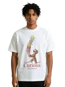Men's Short-Sleeve Curious George "Curious Little Monkey" Cartoon Graphic White T-Shirt