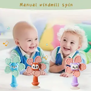 Portable Animal-Shaped Suction Cup Windmill Toy for Kids, Manual Rotating, Sensory Motor Development Toy for Children's Room, Feeding & Travel