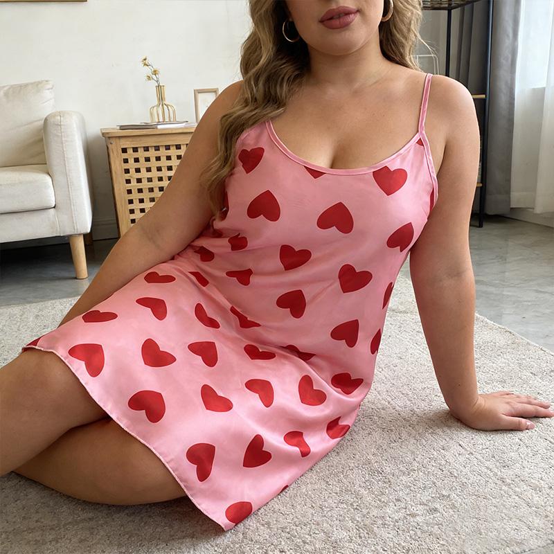 3PCS Heart Print Pajama Set Heart Print Indoor Wear for Women-Comfortable&Stylish Nightgowns in Black,Plus Size  Cream, and Pink loungewear housemaid pajamas Cherry Heart Print Pajama Set Women's Heart Printed Pajama Dresses Nightwear Womenswear Homewear