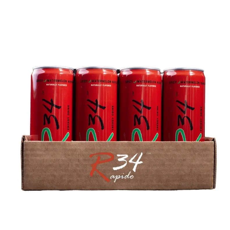 Rapido34 Energy Drink 12 FL OZ. Cans [12 Pack] Beverage Sport Watermelon Natural