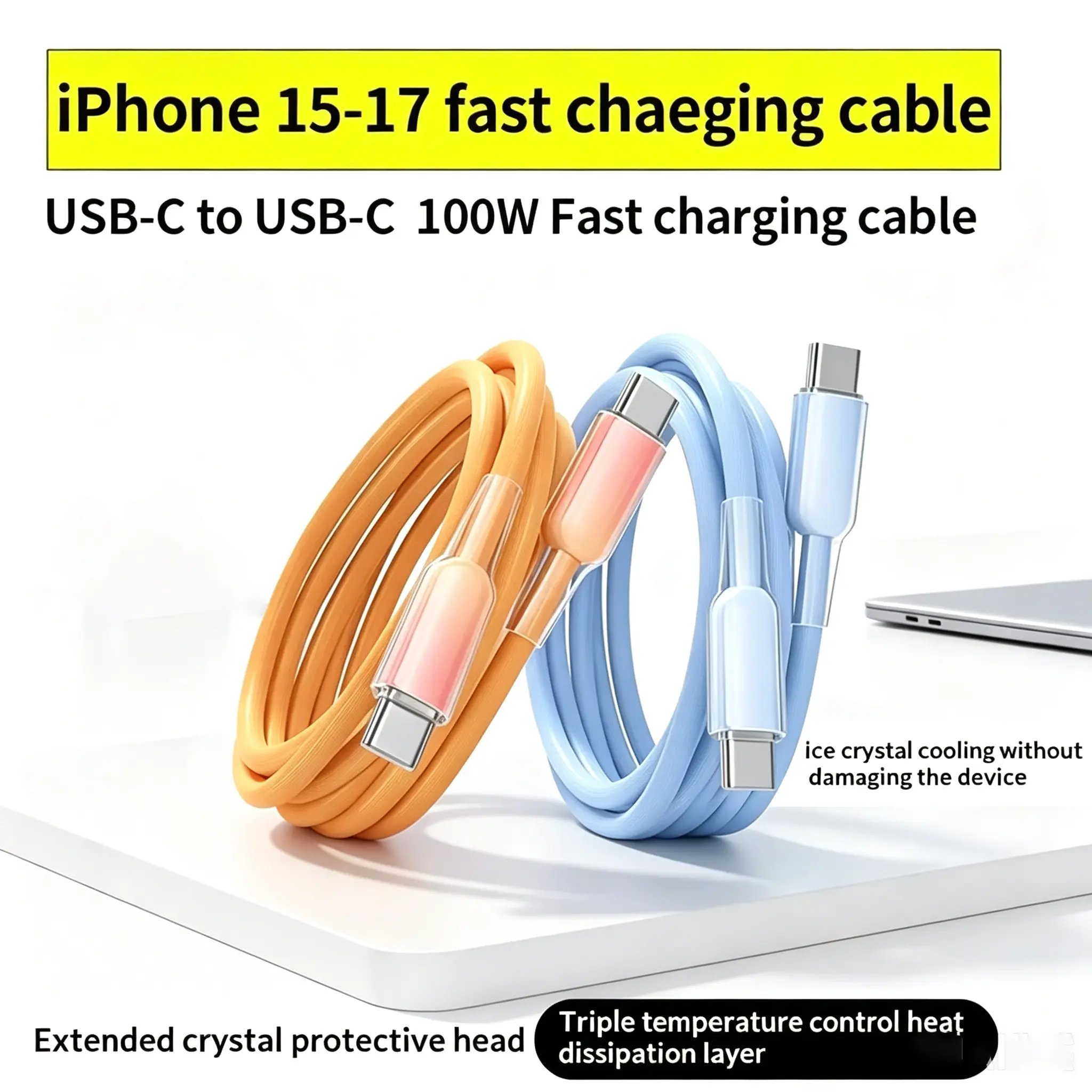 Bend Proof PD Fast charger Cable,2M Extra Long for home,gradient color Cable,PE Material, USB C to USB C Cable,Data Transfer & Charger Cord,Compatible with iPhone 15 16 17 pro max Series, Supports up to 100W PD Fast Charging,iphone usb c cable