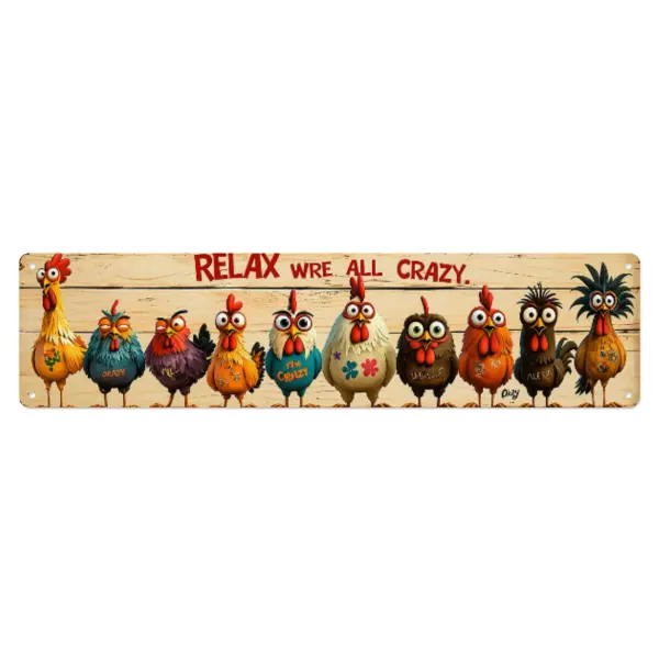 Vintage Wall-Mount Aluminium Funny Phrase Plaque - "Relax We're All Crazy", Rustproof Durable Farmhouse Sign, Room Decor for Home, Garden, Thanksgiving & Christmas, Ideal Gift for Humor Lovers